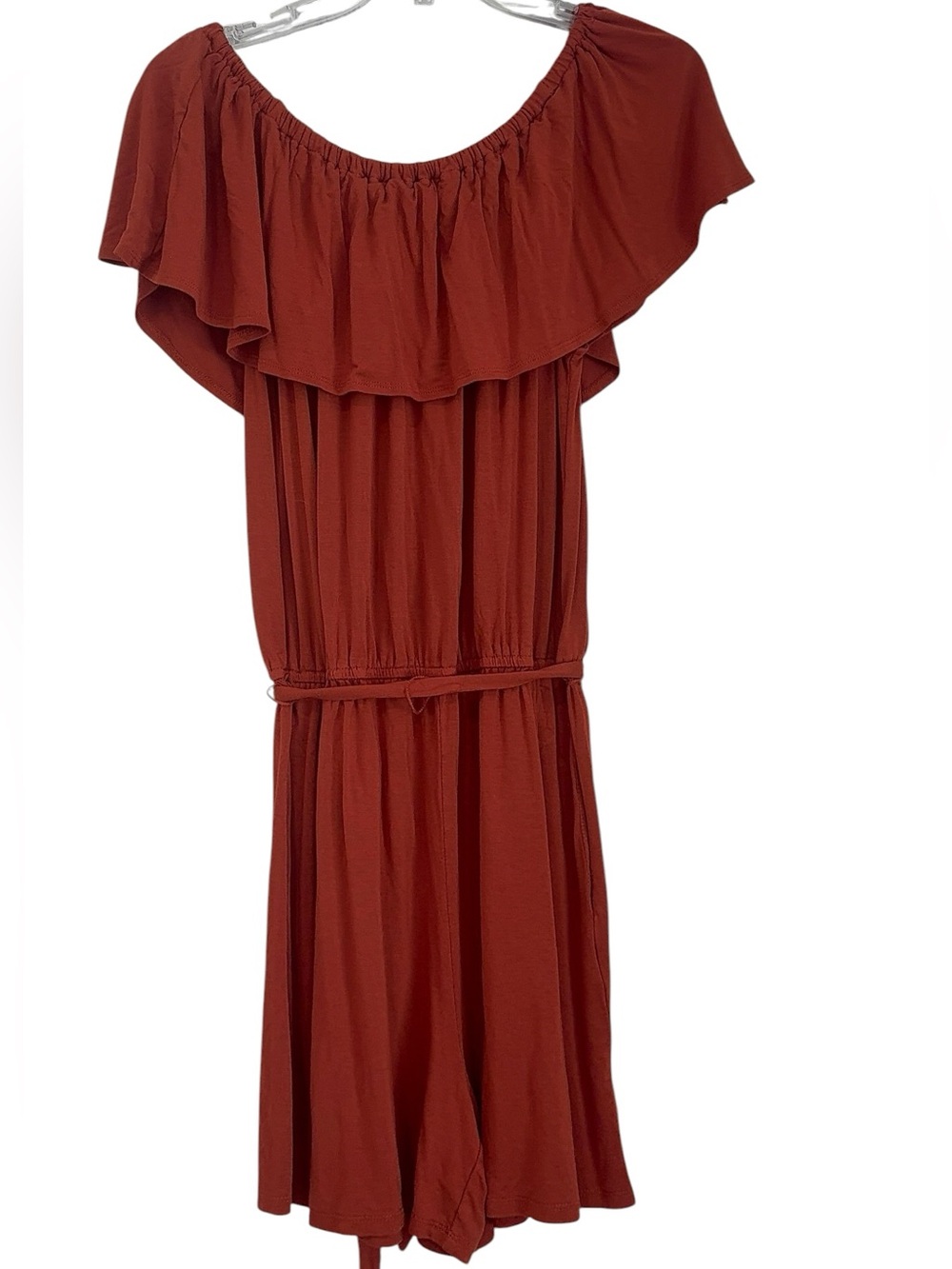 EST 1946 Terracotta Ruffle Off-The-Shoulder Romper - Boho Chic - Picture 3 of 11